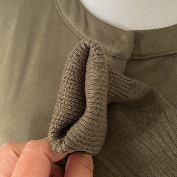 H by Halston Olive Green Faux Suede Knit Sleeve Belted Collarless Jacket Size 8 - Picture 5 of 16